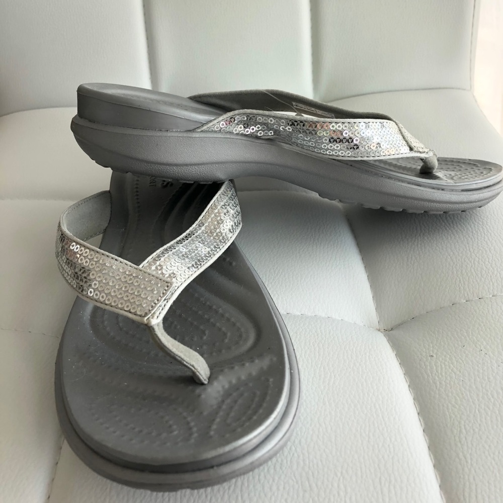 Crocs Silver Grey Sandals Size 6W